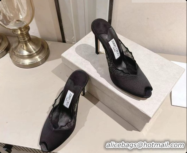 Low Cost Jimmy Choo Brigitte Mule 100 in Black Lace and Satin 10cm Heel 6091207 2026