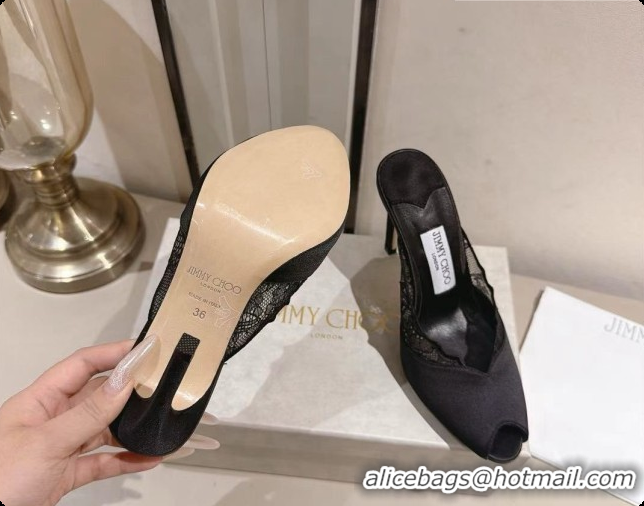 Low Cost Jimmy Choo Brigitte Mule 100 in Black Lace and Satin 10cm Heel 6091207 2026