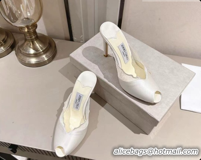 Best Price Jimmy Choo Brigitte Mule 100 in White Lace and Satin 10cm Heel 6091208 2026