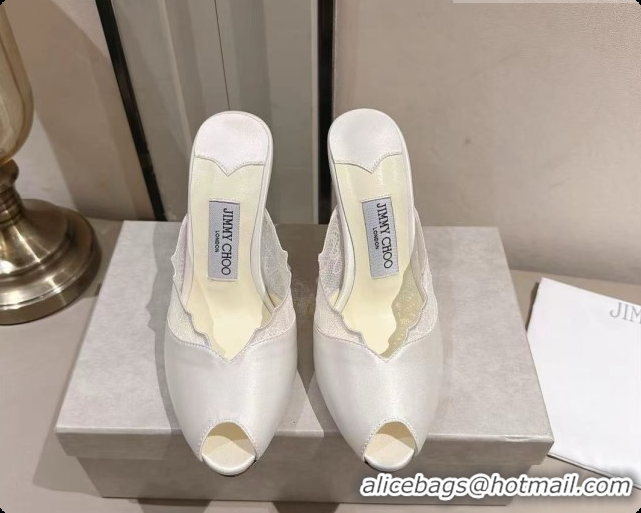Best Price Jimmy Choo Brigitte Mule 100 in White Lace and Satin 10cm Heel 6091208 2026