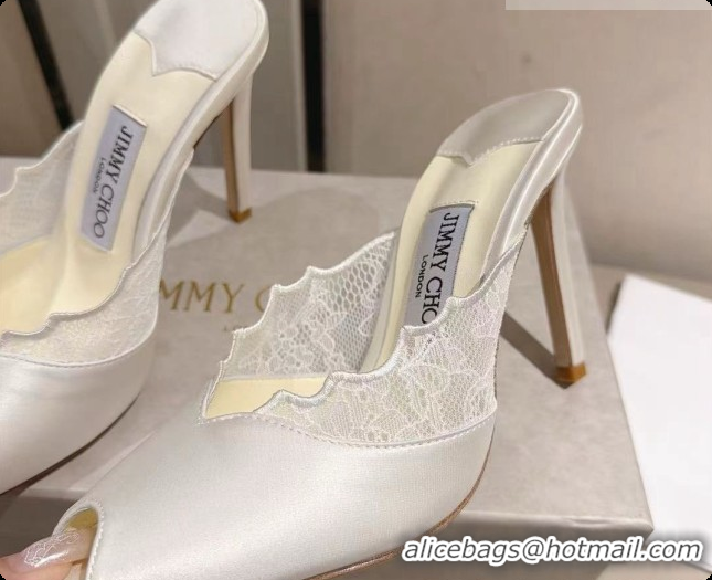 Best Price Jimmy Choo Brigitte Mule 100 in White Lace and Satin 10cm Heel 6091208 2026