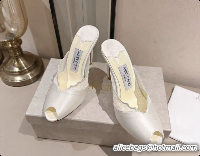 Best Price Jimmy Choo Brigitte Mule 100 in White Lace and Satin 10cm Heel 6091208 2026