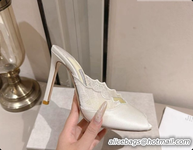 Best Price Jimmy Choo Brigitte Mule 100 in White Lace and Satin 10cm Heel 6091208 2026
