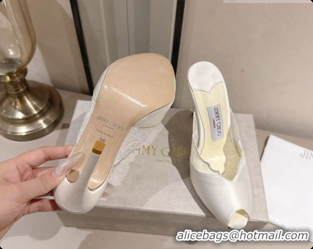 Best Price Jimmy Choo Brigitte Mule 100 in White Lace and Satin 10cm Heel 6091208 2026