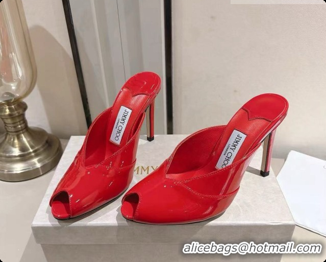 Stylish Jimmy Choo Brigitte Mule 100 in Red Patent Leather 10cm Heel 6091211 2026