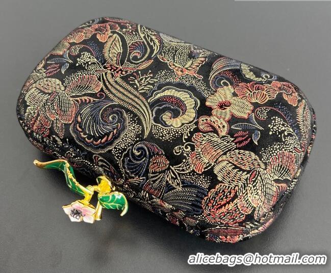 Shop Discount Bottega Veneta Knot Clutch with Flower Clasp in Jacquard Velvet BV040161 Gold/Red/Blue/Black 2026
