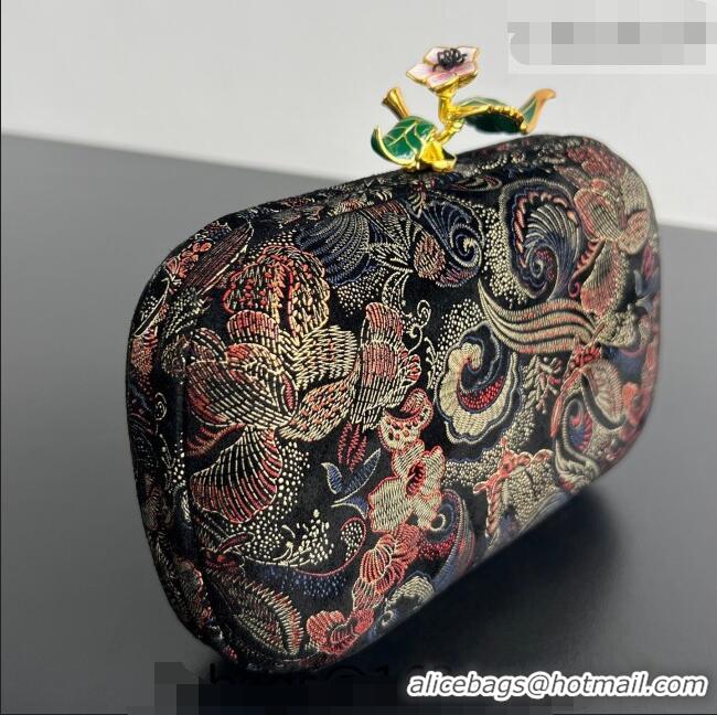 Shop Discount Bottega Veneta Knot Clutch with Flower Clasp in Jacquard Velvet BV040161 Gold/Red/Blue/Black 2026