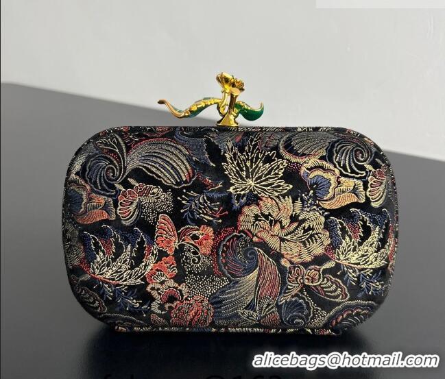 Shop Discount Bottega Veneta Knot Clutch with Flower Clasp in Jacquard Velvet BV040161 Gold/Red/Blue/Black 2026