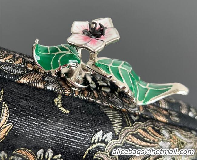 Market Sells Bottega Veneta Knot Clutch with Flower Clasp in Jacquard Velvet BV040165 Gold/Silver/Black 2026
