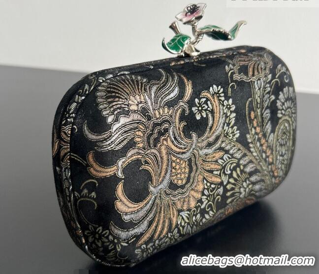 Market Sells Bottega Veneta Knot Clutch with Flower Clasp in Jacquard Velvet BV040165 Gold/Silver/Black 2026