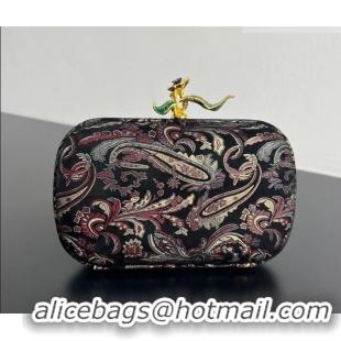 Discount Bottega Veneta Knot Clutch with Flower Clasp in Jacquard Velvet BV040164 Burgundy/Grey/Black 2026