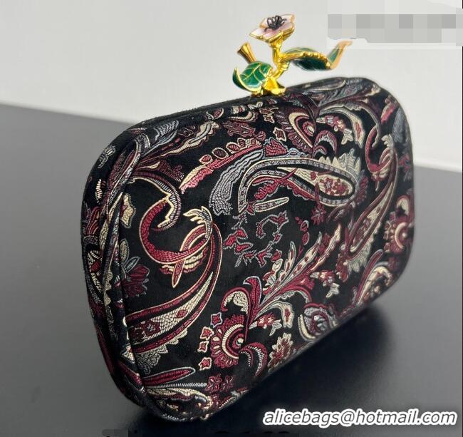 Discount Bottega Veneta Knot Clutch with Flower Clasp in Jacquard Velvet BV040164 Burgundy/Grey/Black 2026