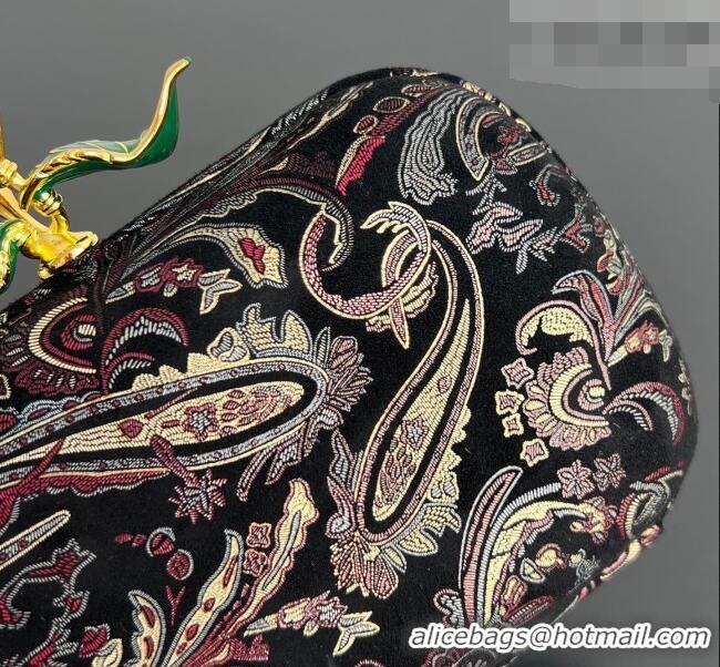 Discount Bottega Veneta Knot Clutch with Flower Clasp in Jacquard Velvet BV040164 Burgundy/Grey/Black 2026