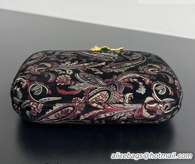Discount Bottega Veneta Knot Clutch with Flower Clasp in Jacquard Velvet BV040164 Burgundy/Grey/Black 2026