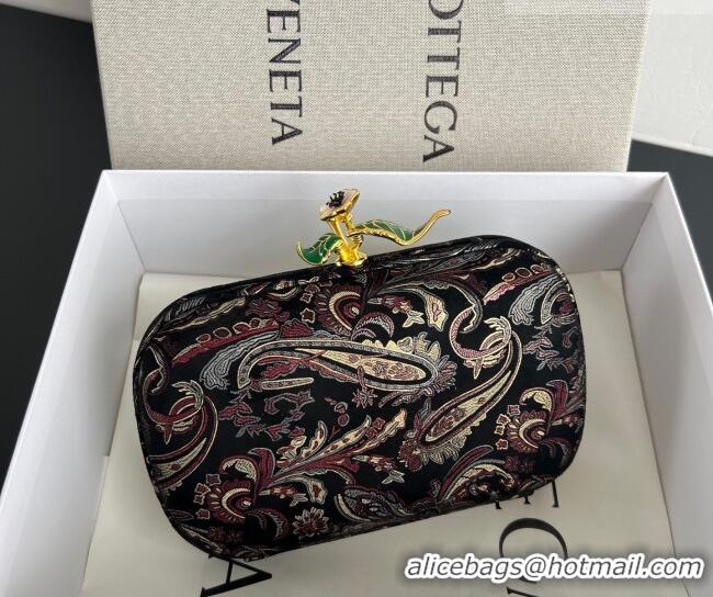 Discount Bottega Veneta Knot Clutch with Flower Clasp in Jacquard Velvet BV040164 Burgundy/Grey/Black 2026