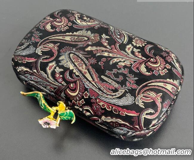 Discount Bottega Veneta Knot Clutch with Flower Clasp in Jacquard Velvet BV040164 Burgundy/Grey/Black 2026