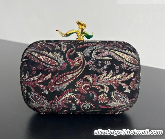 Discount Bottega Veneta Knot Clutch with Flower Clasp in Jacquard Velvet BV040164 Burgundy/Grey/Black 2026