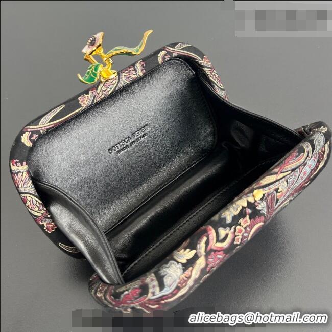 Discount Bottega Veneta Knot Clutch with Flower Clasp in Jacquard Velvet BV040164 Burgundy/Grey/Black 2026