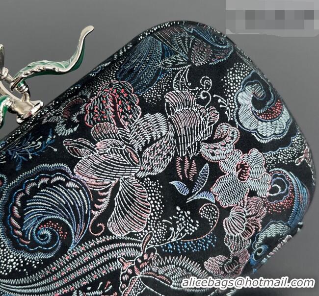 Original Cheap Bottega Veneta Knot Clutch with Flower Clasp in Jacquard Velvet BV040162 Blue/Red/Black 2026