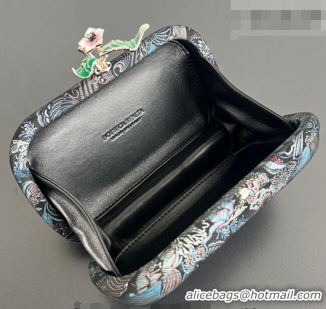 Original Cheap Bottega Veneta Knot Clutch with Flower Clasp in Jacquard Velvet BV040162 Blue/Red/Black 2026