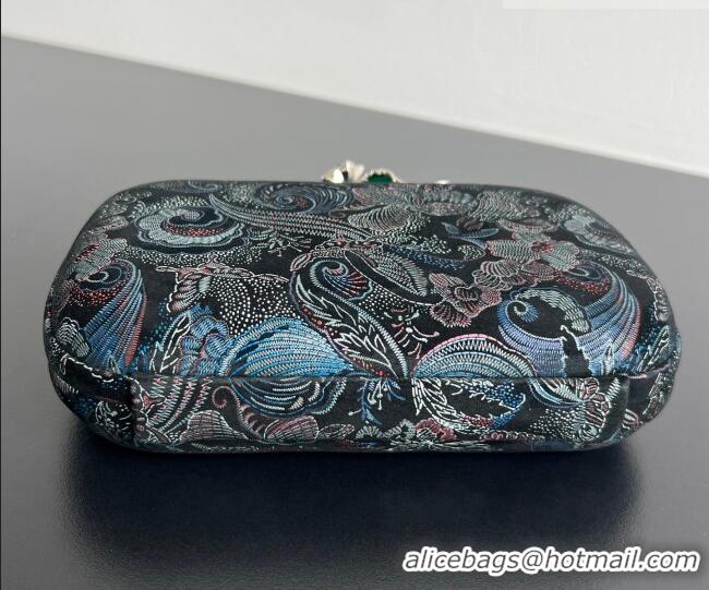 Original Cheap Bottega Veneta Knot Clutch with Flower Clasp in Jacquard Velvet BV040162 Blue/Red/Black 2026
