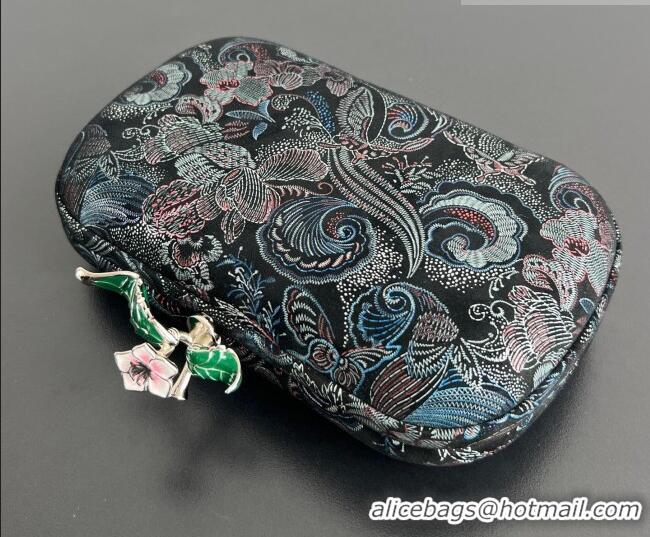 Original Cheap Bottega Veneta Knot Clutch with Flower Clasp in Jacquard Velvet BV040162 Blue/Red/Black 2026