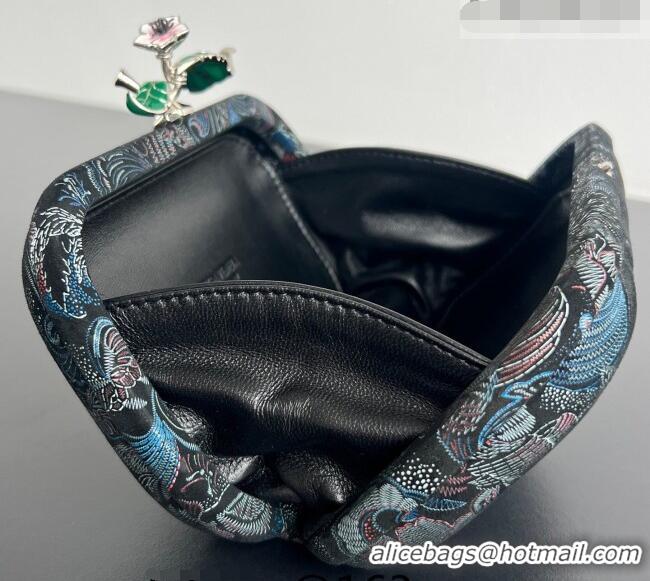 Original Cheap Bottega Veneta Knot Clutch with Flower Clasp in Jacquard Velvet BV040162 Blue/Red/Black 2026