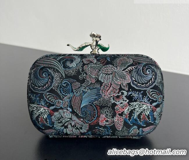 Original Cheap Bottega Veneta Knot Clutch with Flower Clasp in Jacquard Velvet BV040162 Blue/Red/Black 2026