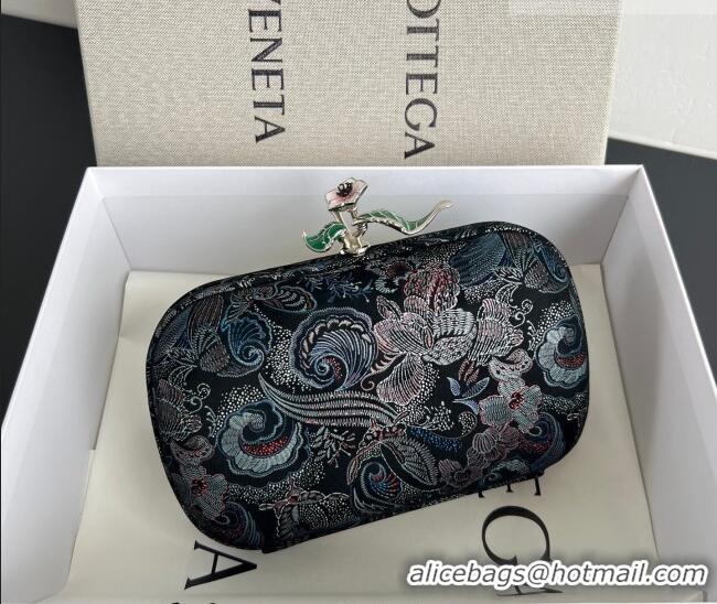 Original Cheap Bottega Veneta Knot Clutch with Flower Clasp in Jacquard Velvet BV040162 Blue/Red/Black 2026