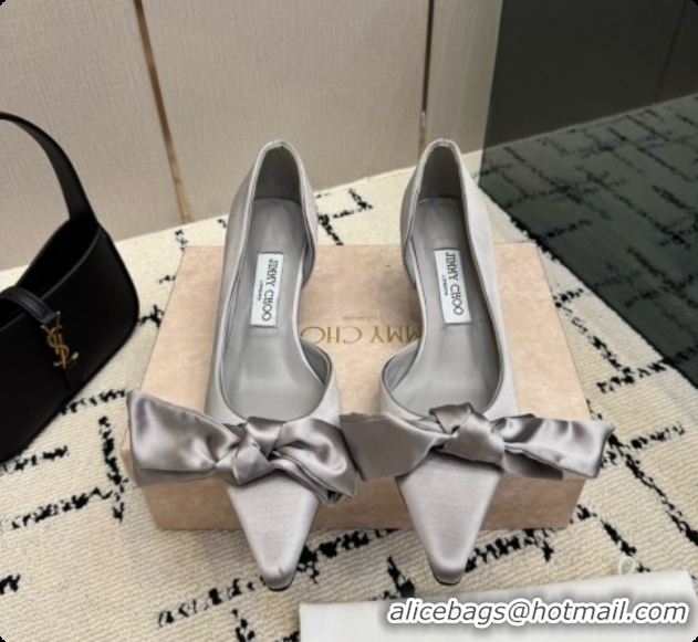 New Design Jimmy Choo Issy Pump 50 with Oversized Bow J091215 Grey Lagoon Satin 2026