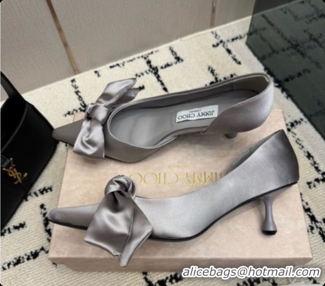 New Design Jimmy Choo Issy Pump 50 with Oversized Bow J091215 Grey Lagoon Satin 2026