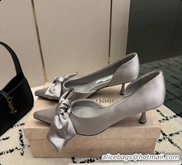 New Design Jimmy Choo Issy Pump 50 with Oversized Bow J091215 Grey Lagoon Satin 2026