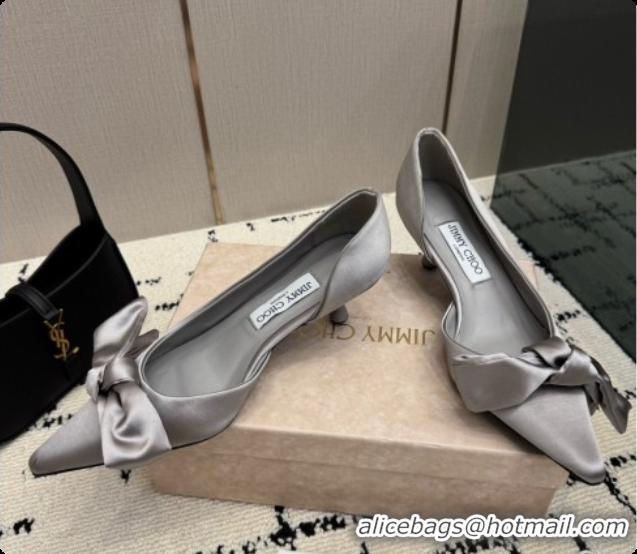 New Design Jimmy Choo Issy Pump 50 with Oversized Bow J091215 Grey Lagoon Satin 2026