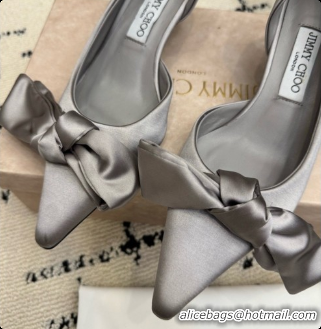 New Design Jimmy Choo Issy Pump 50 with Oversized Bow J091215 Grey Lagoon Satin 2026