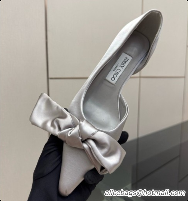 New Design Jimmy Choo Issy Pump 50 with Oversized Bow J091215 Grey Lagoon Satin 2026
