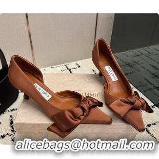 Best Quality Jimmy Choo Issy Pump 50 with Oversized Bow J091216 Brown Lagoon Satin 2026 