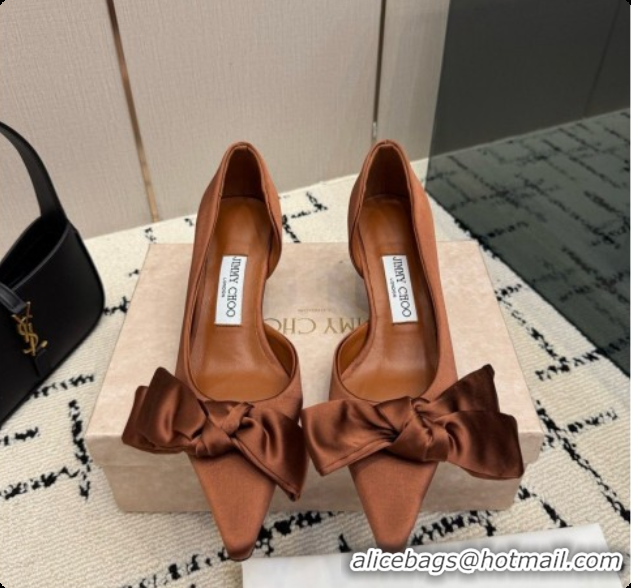 Best Quality Jimmy Choo Issy Pump 50 with Oversized Bow J091216 Brown Lagoon Satin 2026 