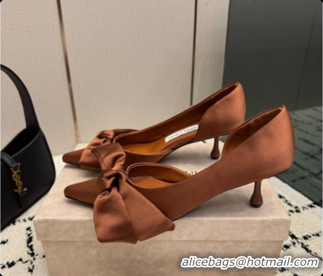 Best Quality Jimmy Choo Issy Pump 50 with Oversized Bow J091216 Brown Lagoon Satin 2026 