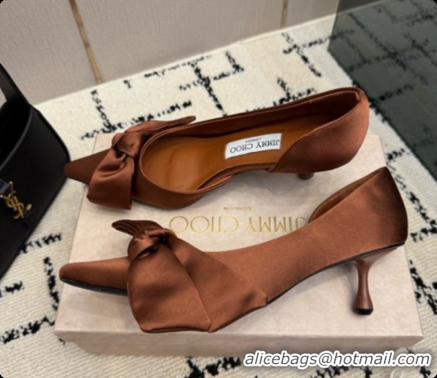 Best Quality Jimmy Choo Issy Pump 50 with Oversized Bow J091216 Brown Lagoon Satin 2026 