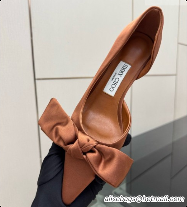 Best Quality Jimmy Choo Issy Pump 50 with Oversized Bow J091216 Brown Lagoon Satin 2026 