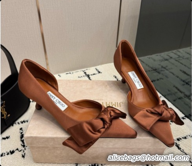 Best Quality Jimmy Choo Issy Pump 50 with Oversized Bow J091216 Brown Lagoon Satin 2026 