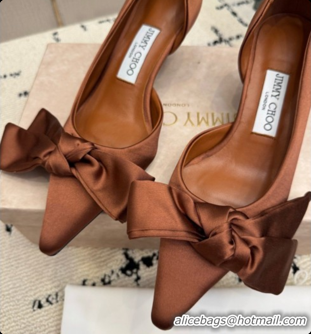 Best Quality Jimmy Choo Issy Pump 50 with Oversized Bow J091216 Brown Lagoon Satin 2026 