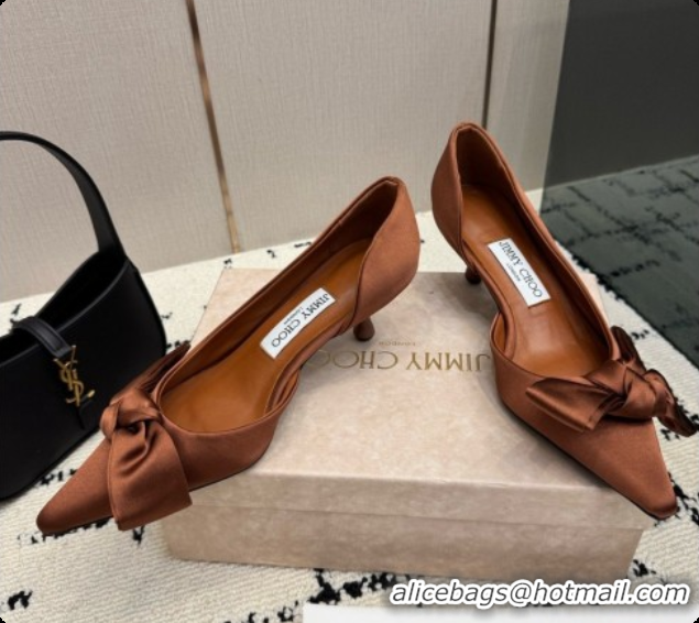 Best Quality Jimmy Choo Issy Pump 50 with Oversized Bow J091216 Brown Lagoon Satin 2026 