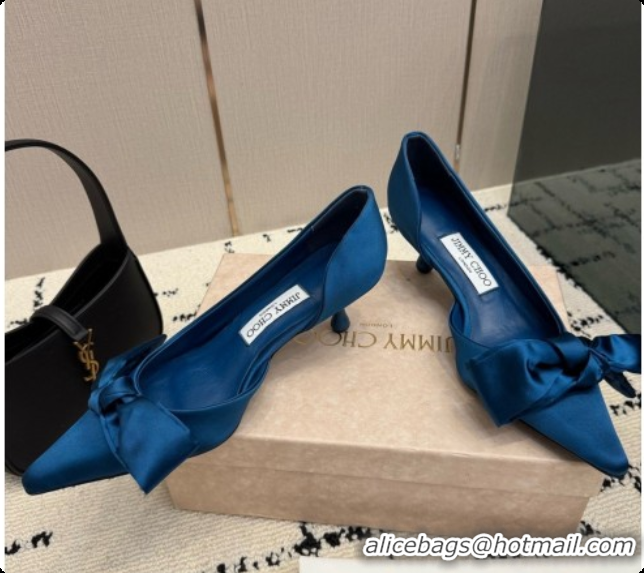Good Quality Jimmy Choo Issy Pump 50 with Oversized Bow J091217 Blue Lagoon Satin 2026