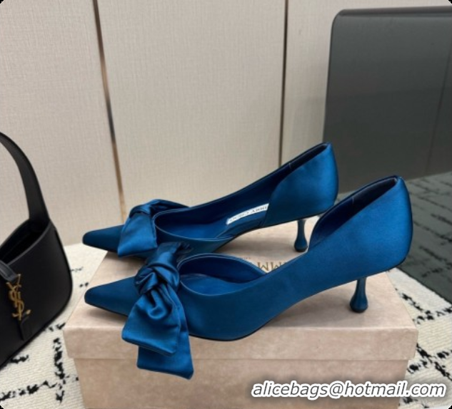 Good Quality Jimmy Choo Issy Pump 50 with Oversized Bow J091217 Blue Lagoon Satin 2026