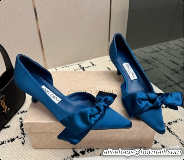 Good Quality Jimmy Choo Issy Pump 50 with Oversized Bow J091217 Blue Lagoon Satin 2026
