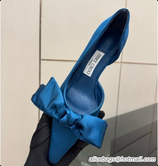 Good Quality Jimmy Choo Issy Pump 50 with Oversized Bow J091217 Blue Lagoon Satin 2026