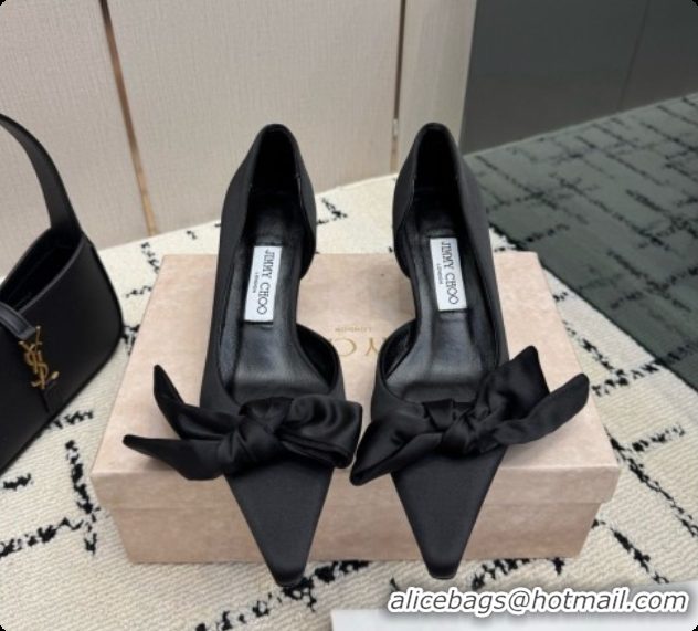 Top Quality Jimmy Choo Issy Pump 50 with Oversized Bow J091219 Black Lagoon Satin 2026