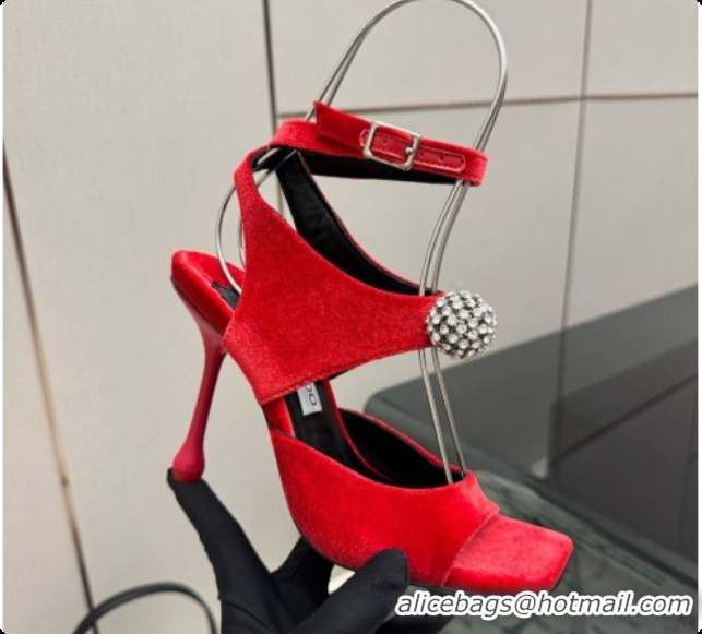 Luxury Classic Jimmy Choo Velvet Sandals with Crystals J091222 Red 2026