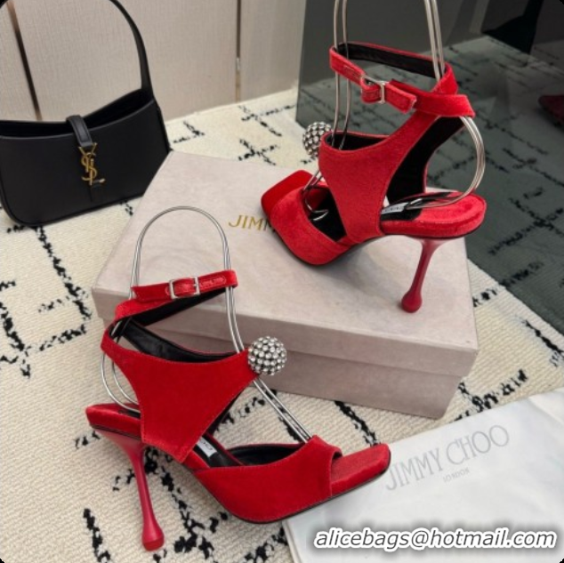 Luxury Classic Jimmy Choo Velvet Sandals with Crystals J091222 Red 2026